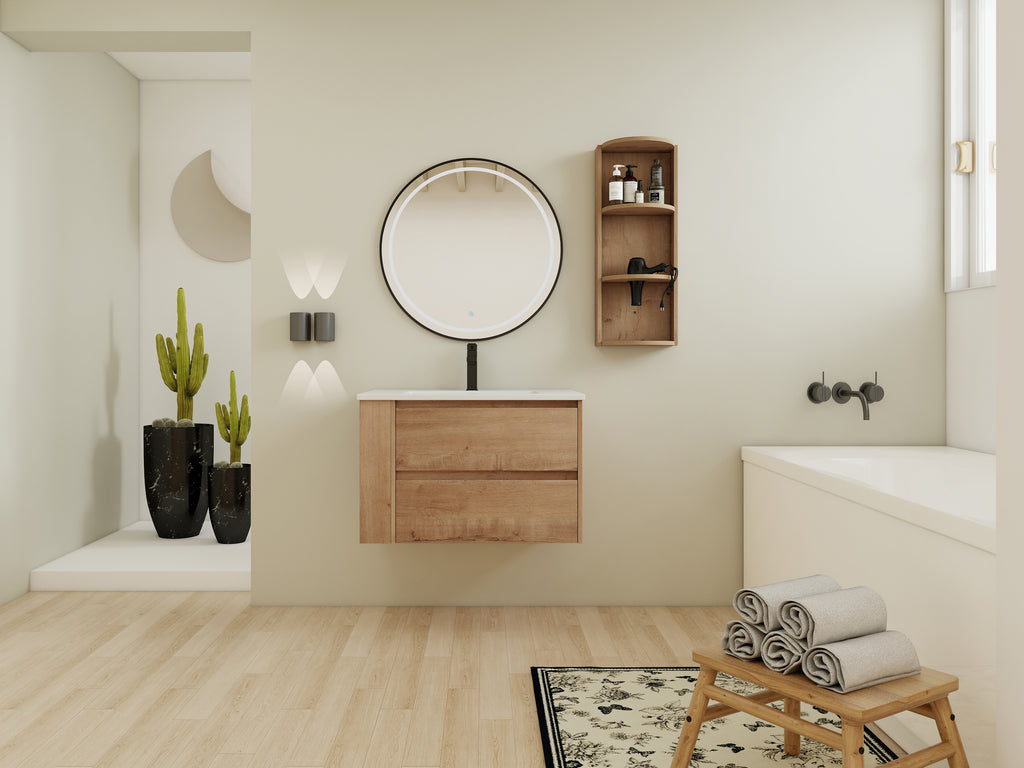 30" Wall-Mounted Bathroom Vanity With Sink and Storage Rack