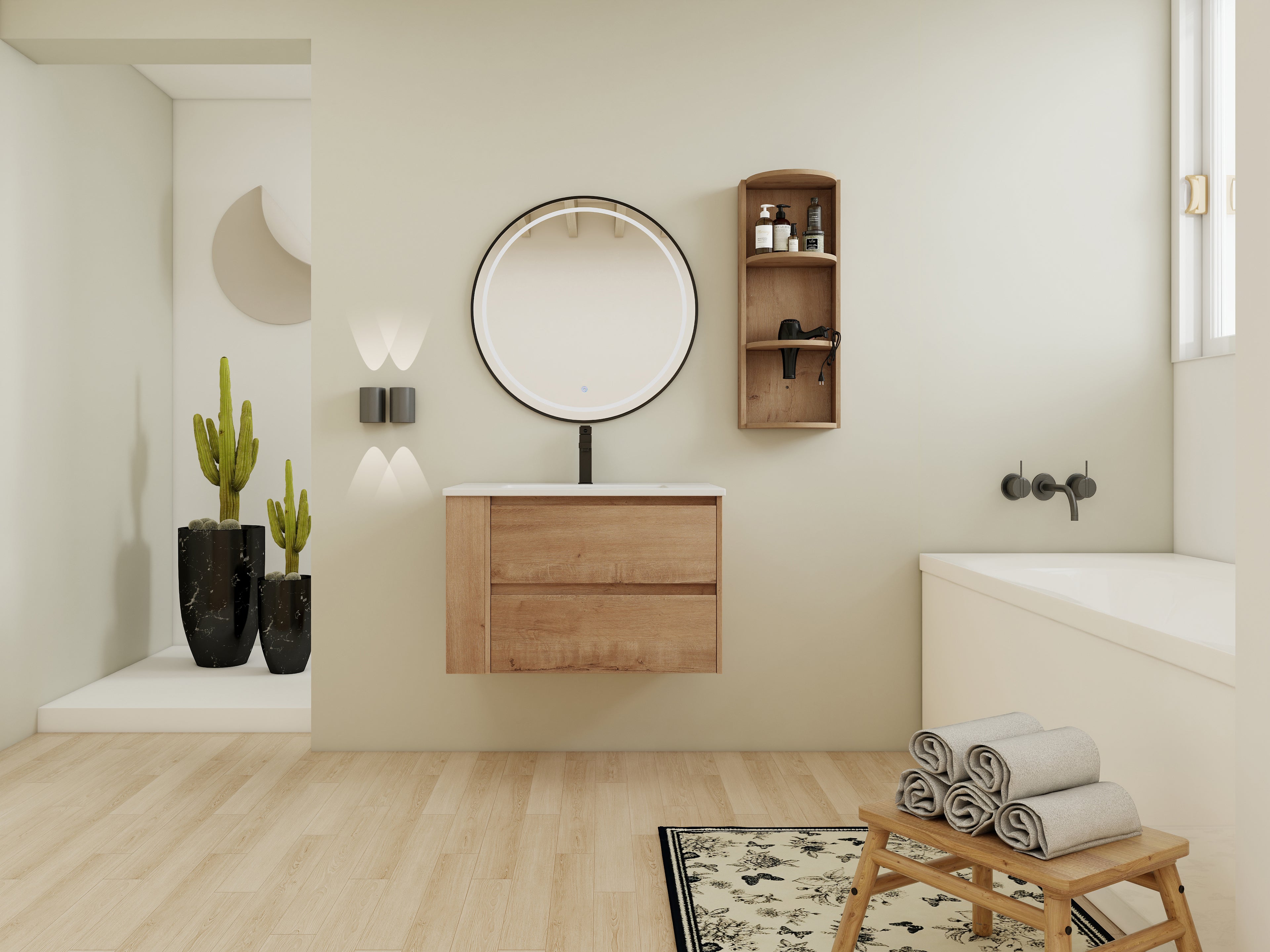 30" Wall-Mounted Bathroom Vanity With Sink and Storage Rack