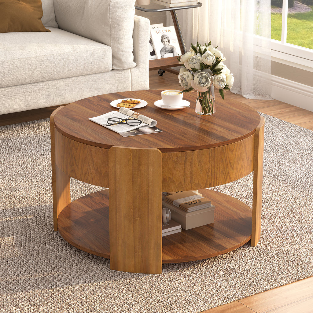 Vibe Haus Farmhouse Round Lift Top Coffee Table