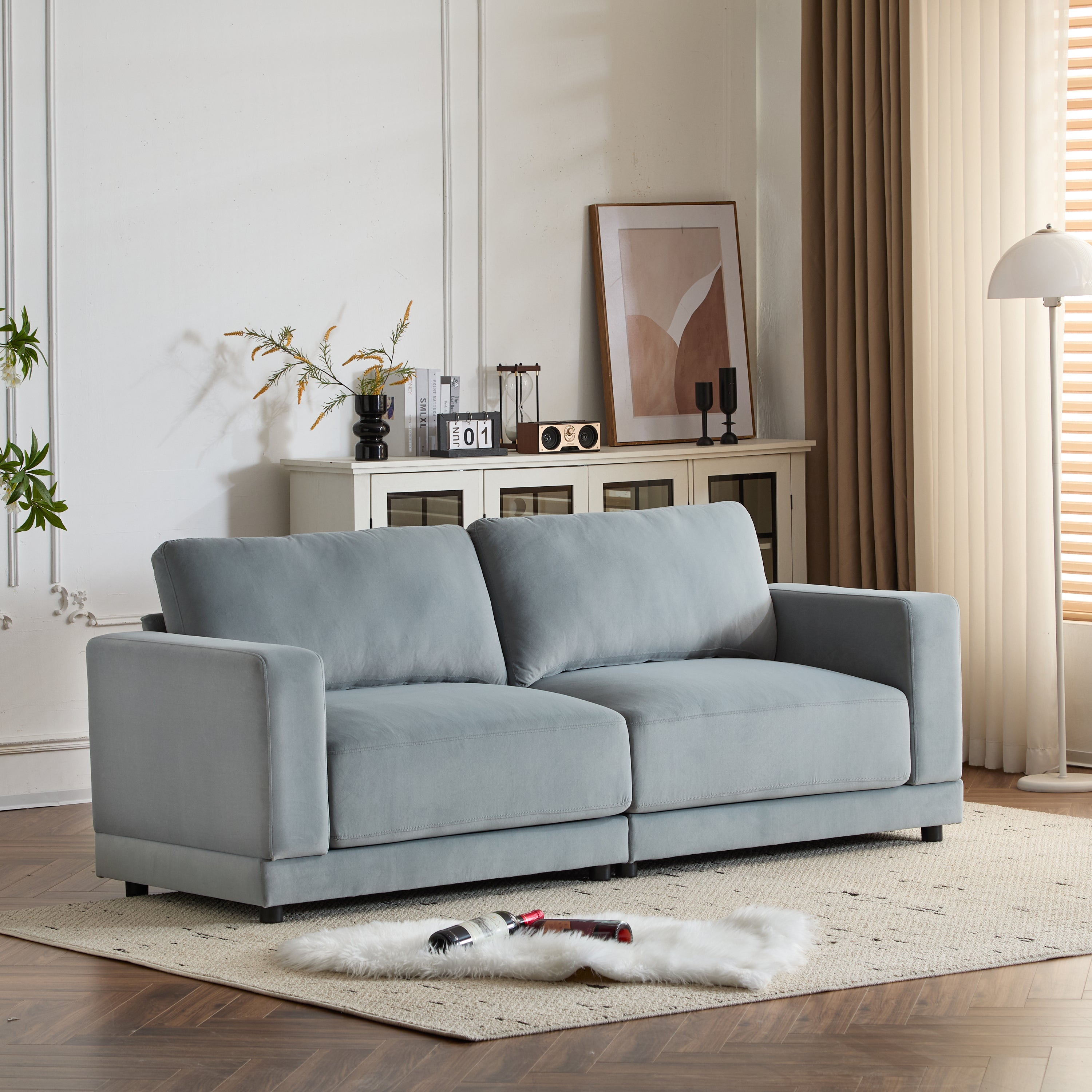 81'' Modern Square Arm Sofa with Soft Velvet Upholstery
