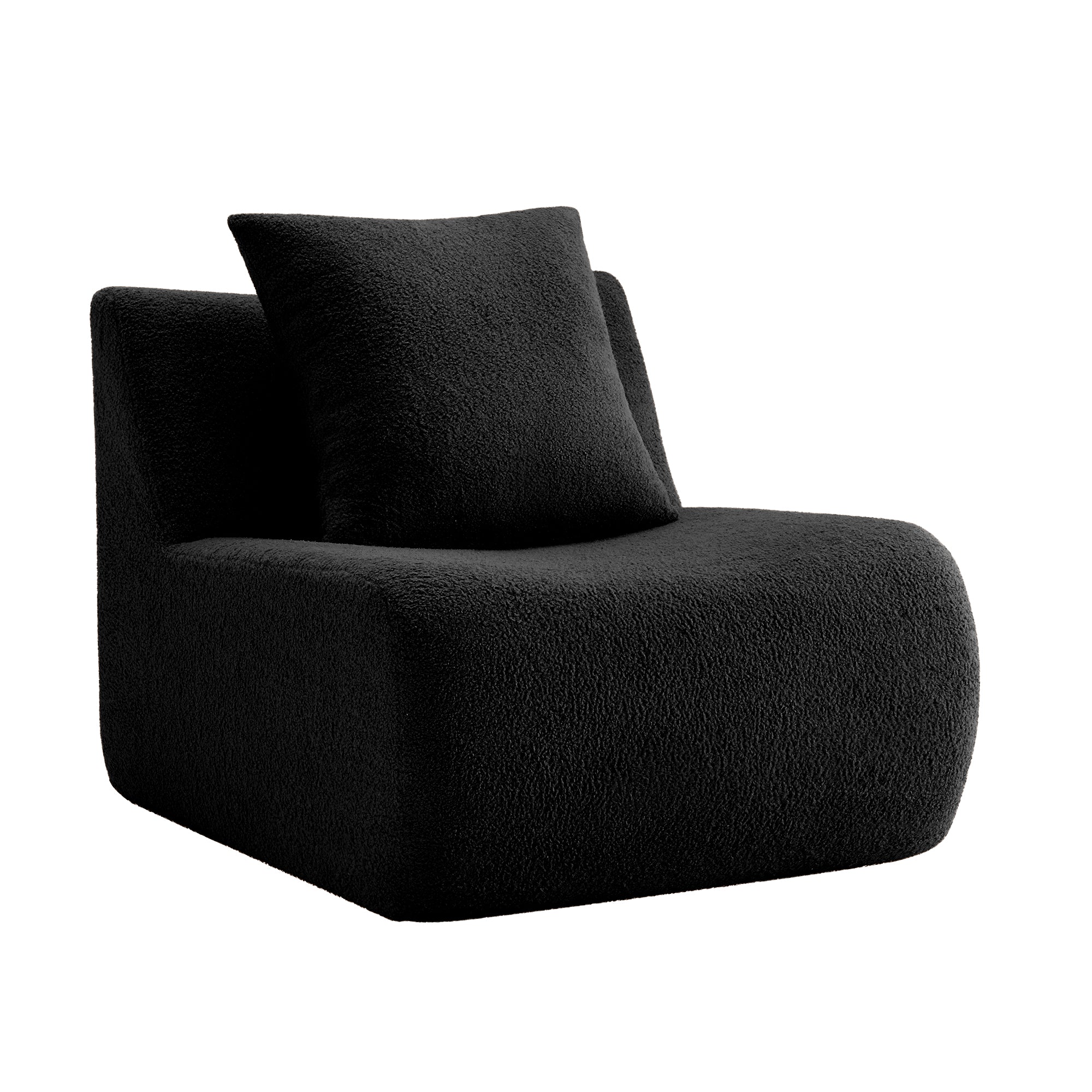 Armless Sofa With Pillow - Teddy Fabric in Black