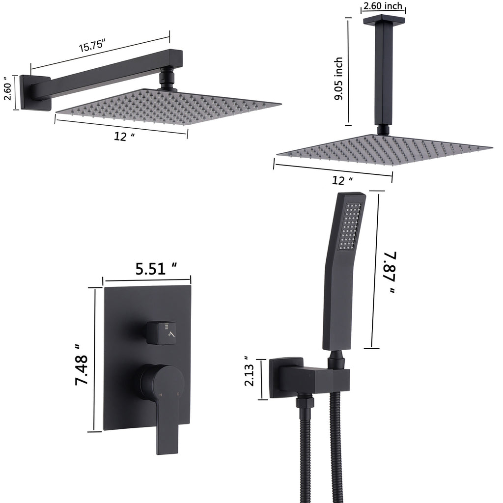 12 Inch Ceiling Mount Brushed Nickel Shower System