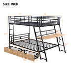 Full Size Metal Bunk Bed with Built-in Desk, Light and 2 Drawers