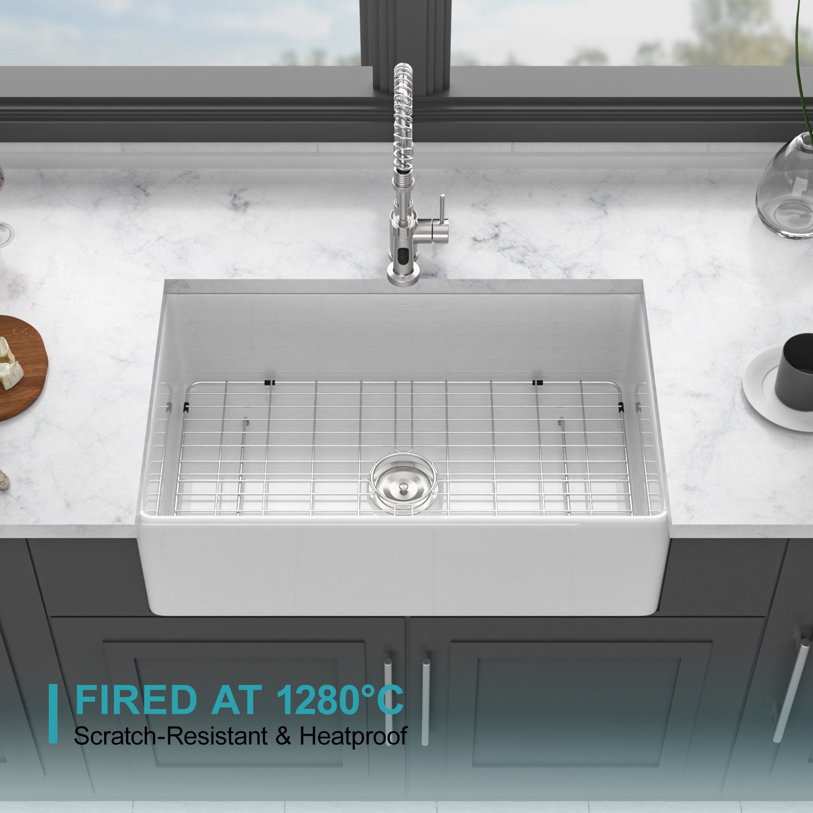 White Kitchen Sink - 33 x 18 x 10 Inch