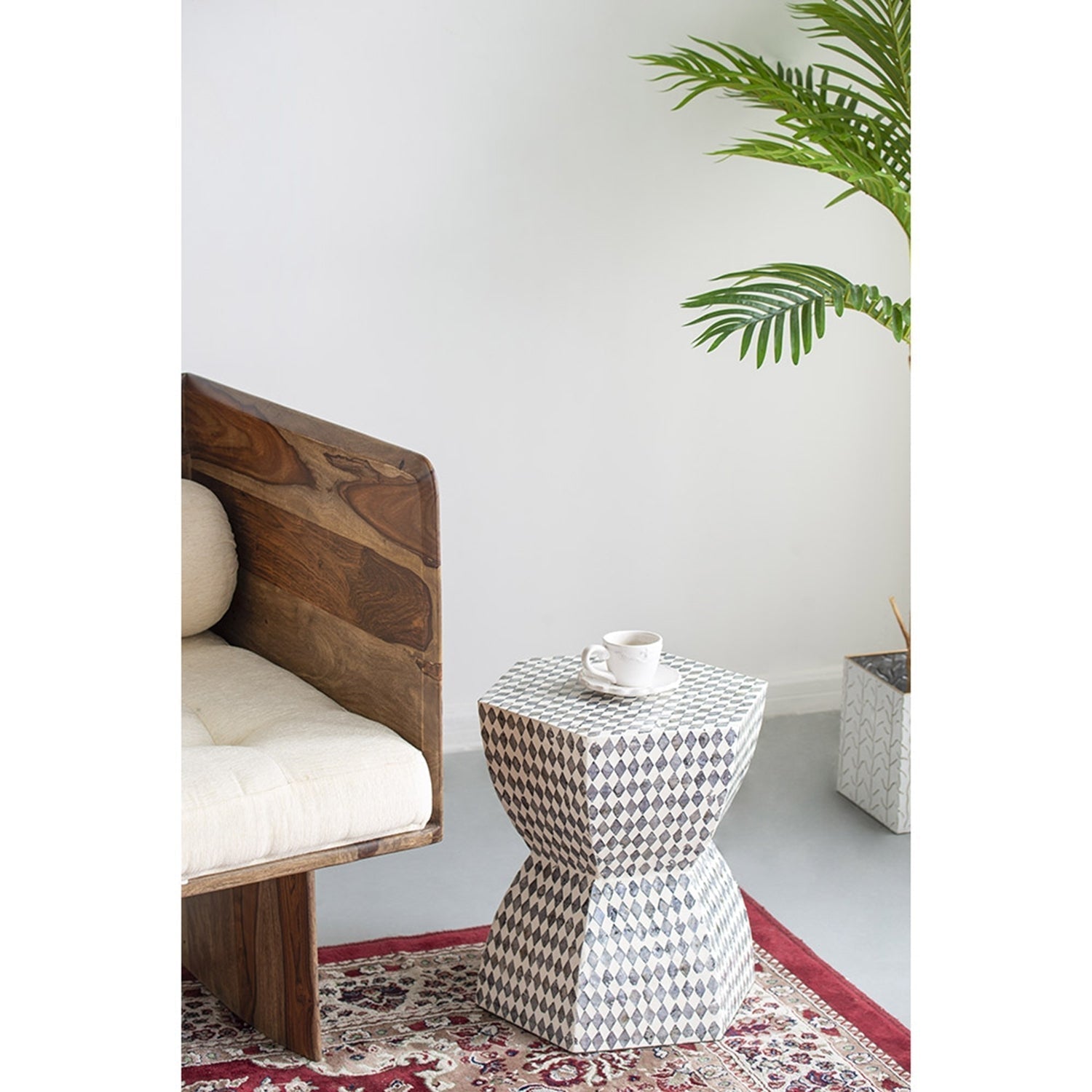 15x13x17' Hexagonal Garden Capiz Stool Accent Side Table