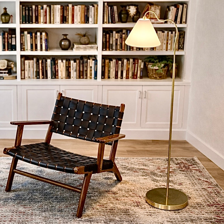 Majestic Brass Ring Base Curved Floor Lamp