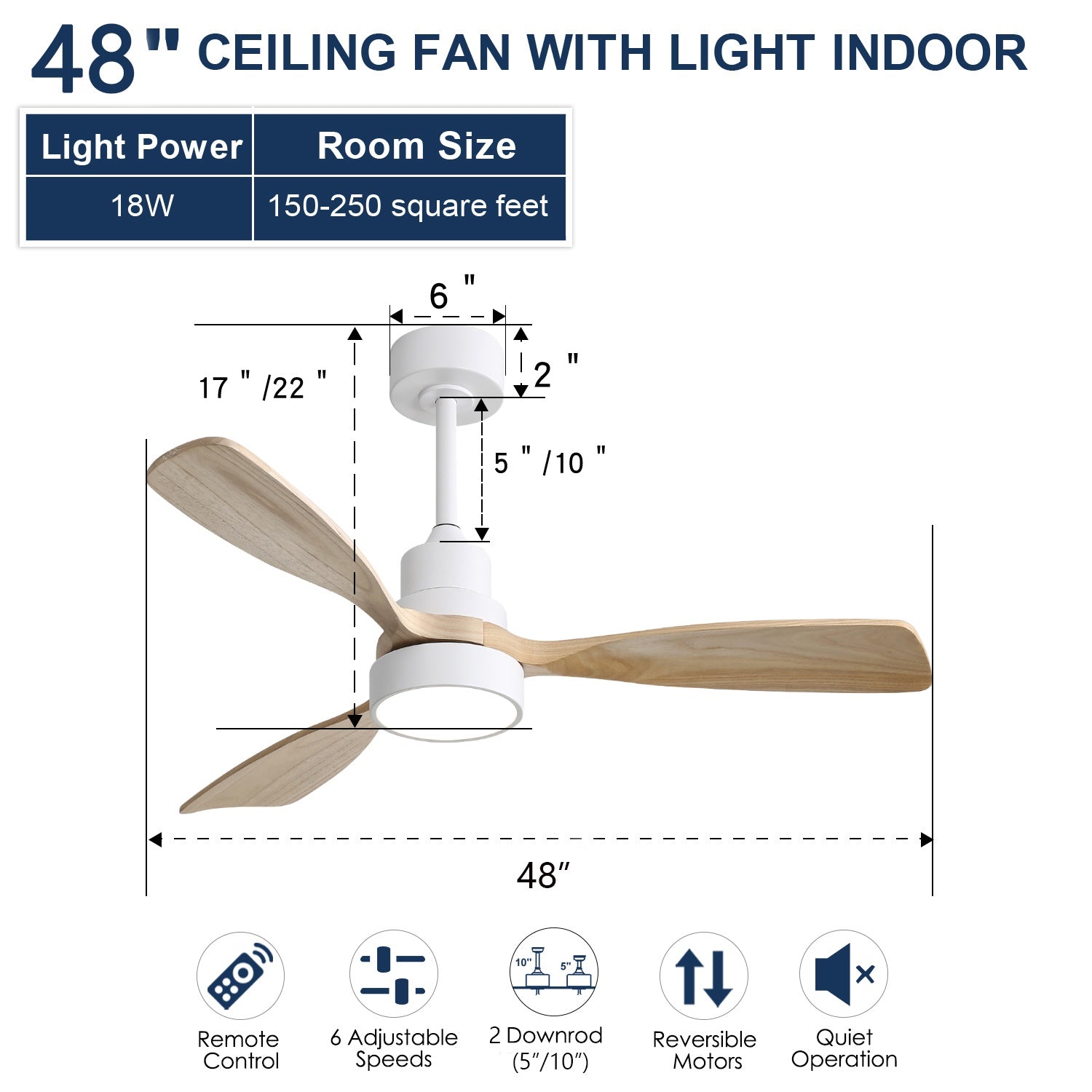 48 Inch Indoor Ceiling Fan With Light