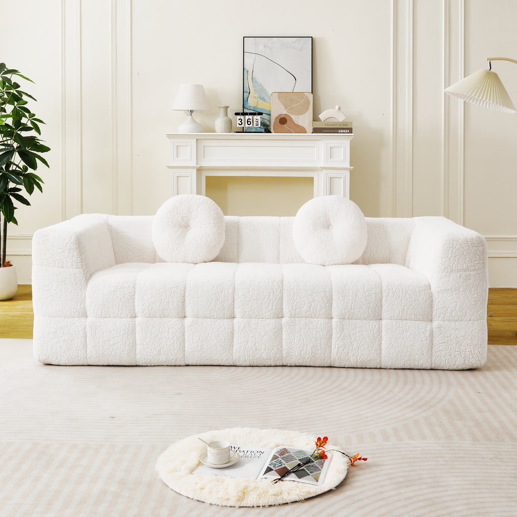 84.6-Inch Modern Boneless Couch with Two Circular Throw Pillows