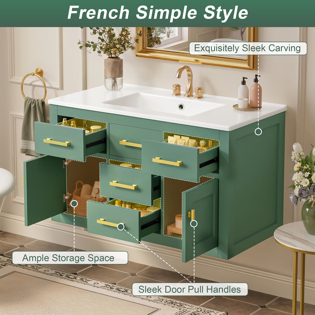 36" Wall Mounted Bathroom Cabinet – French Style Bathroom Vanity