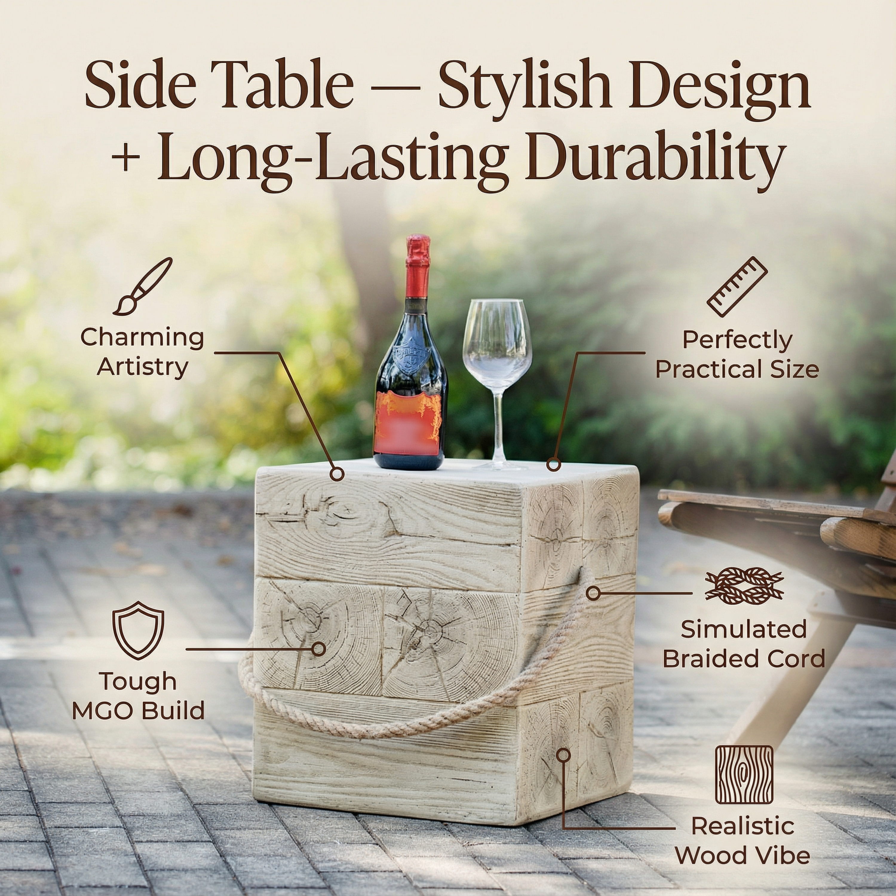 Outdoor Wood Grain Square MGO Side Table