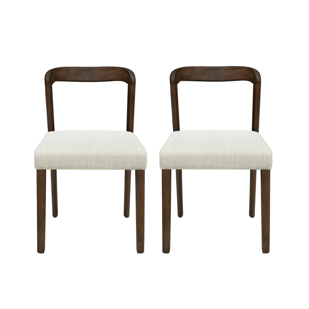 Solid Rubber Wood Dining Chairs (Walnut + Beige) - Set of 2