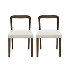 Solid Rubber Wood Dining Chairs (Walnut + Beige) - Set of 2
