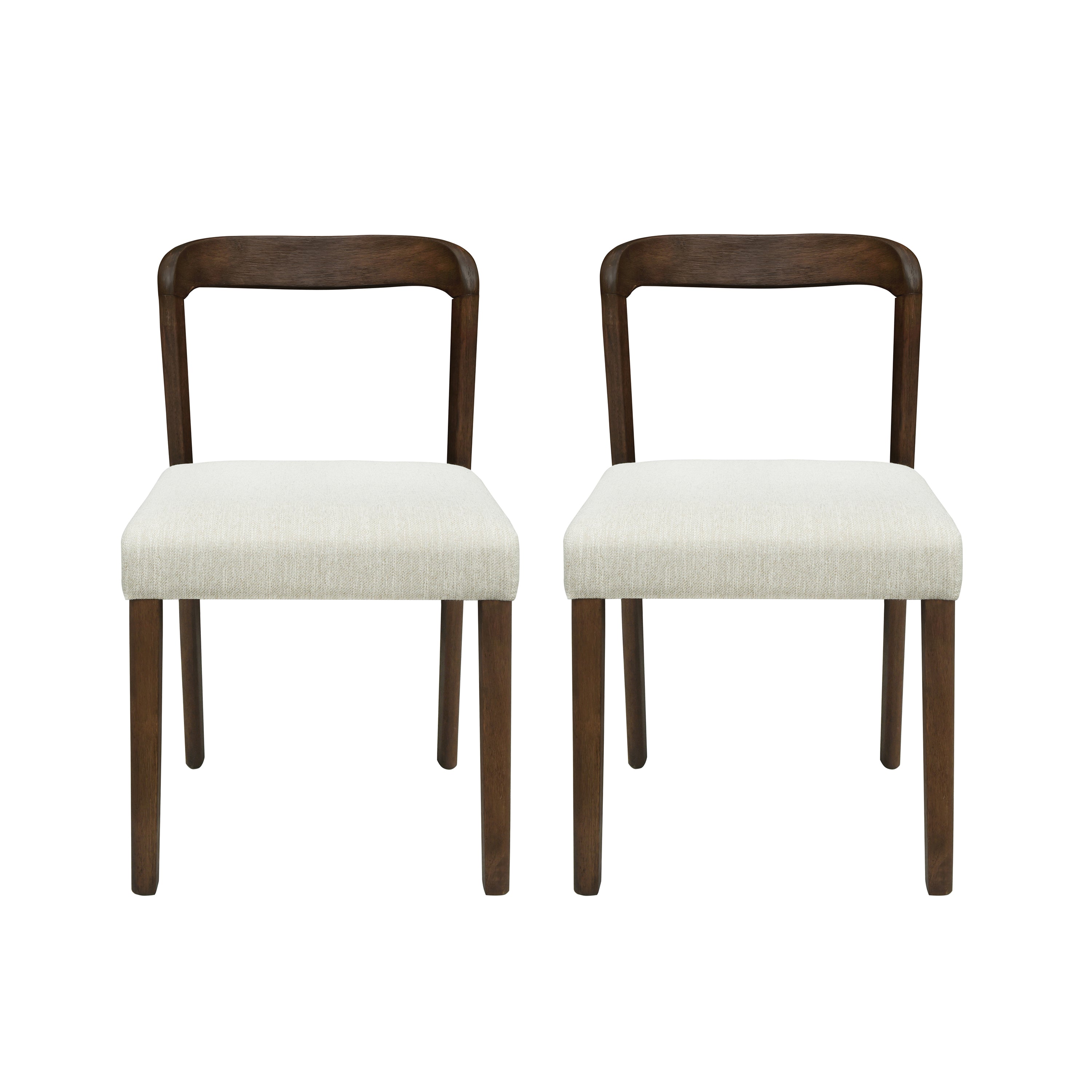 Solid Rubber Wood Dining Chairs (Walnut + Beige) - Set of 2