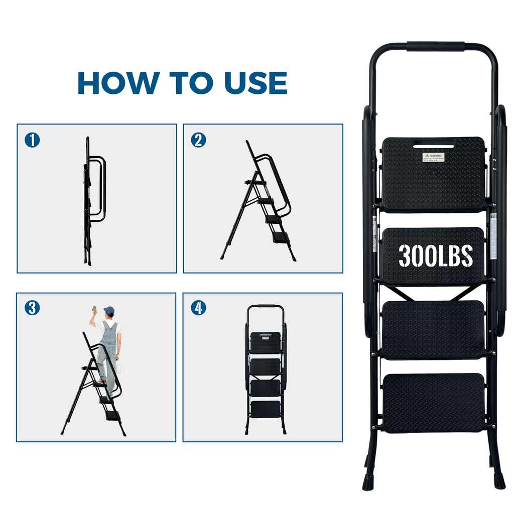 4 Step Ladder, Folding Step Stool with Wide Anti-Slip Pedal
