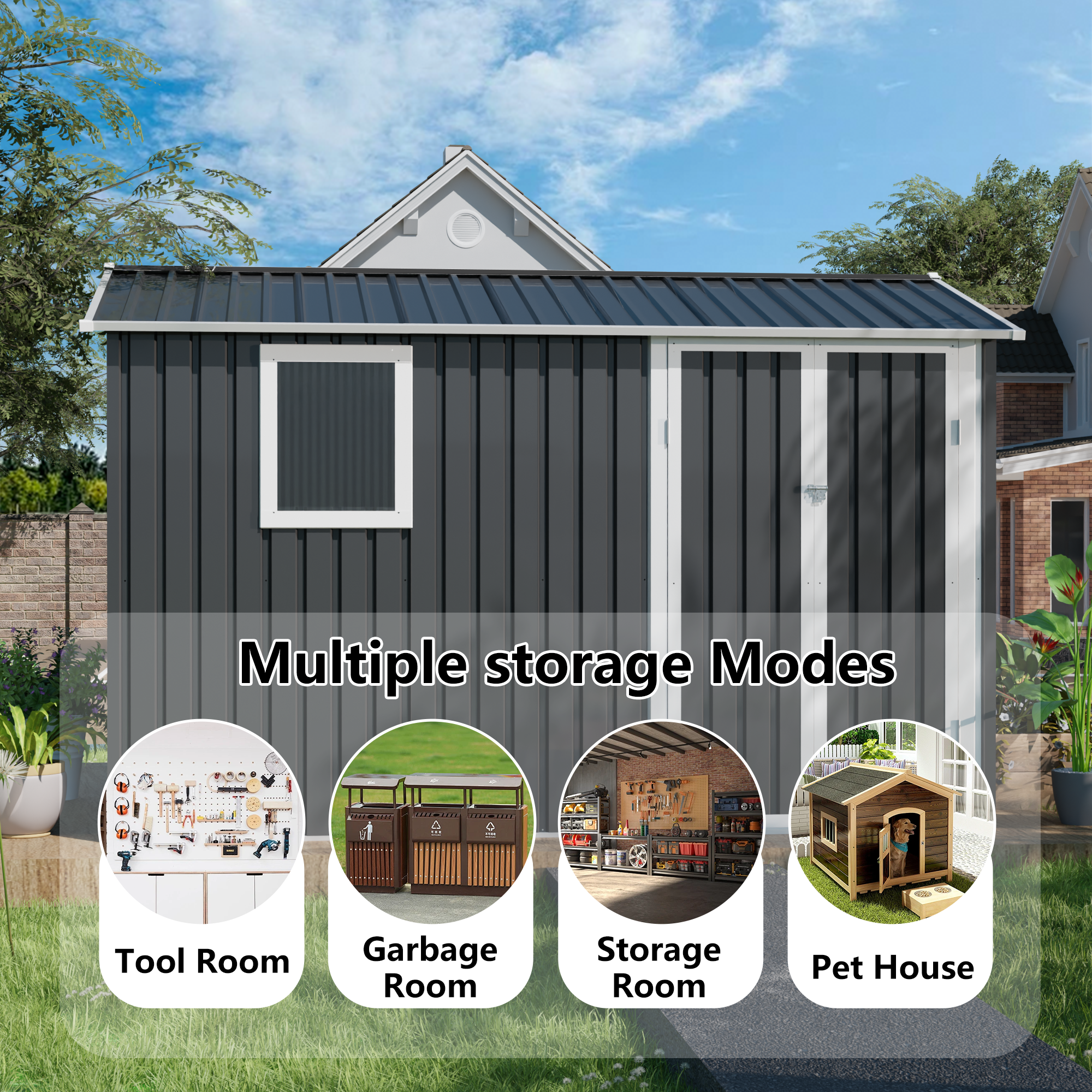 9x6 FT Metal Garden Shed for Patio and Backyard Storage