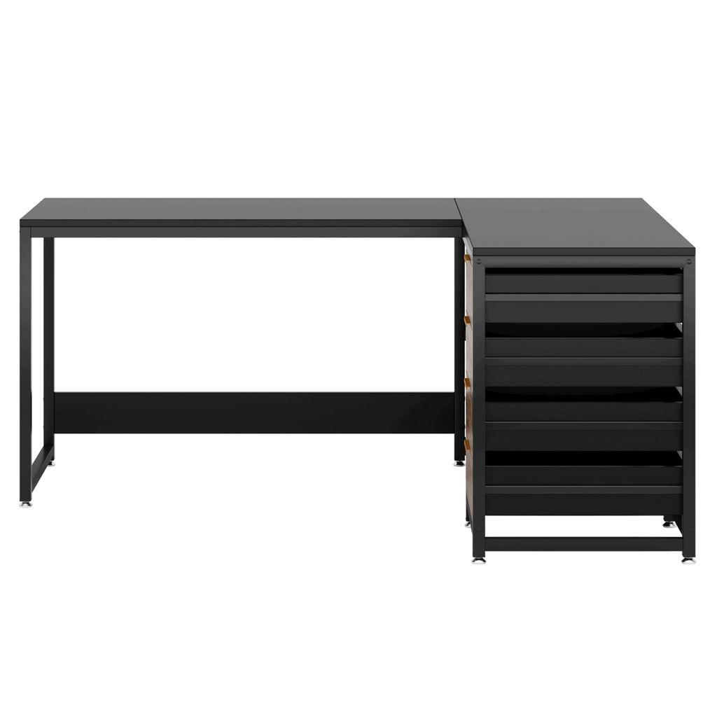59 Inches L-Shaped Computer Desk with Drawers and Storage Shelves