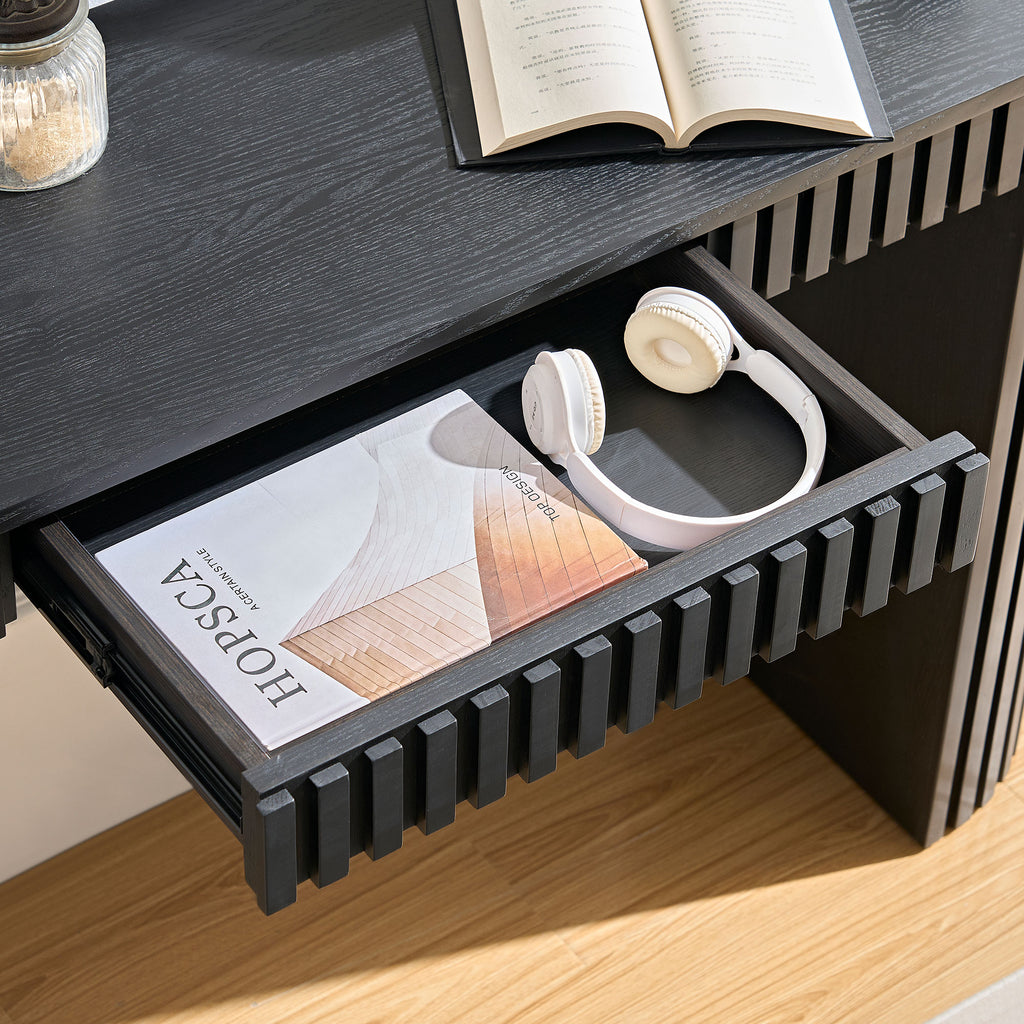 Modern Console Table with Drawer, 59-Inch, Vertical Stripe Design, Black