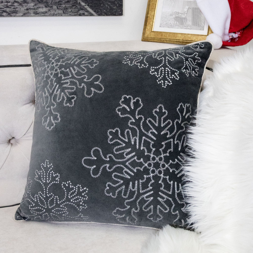 Gray Velvet Holiday Throw Pillow 20x20
