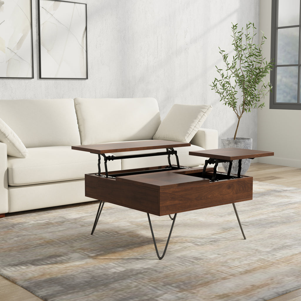 Hunter 32 Inch Wide Solid Wood Lift Top Square Coffee Table