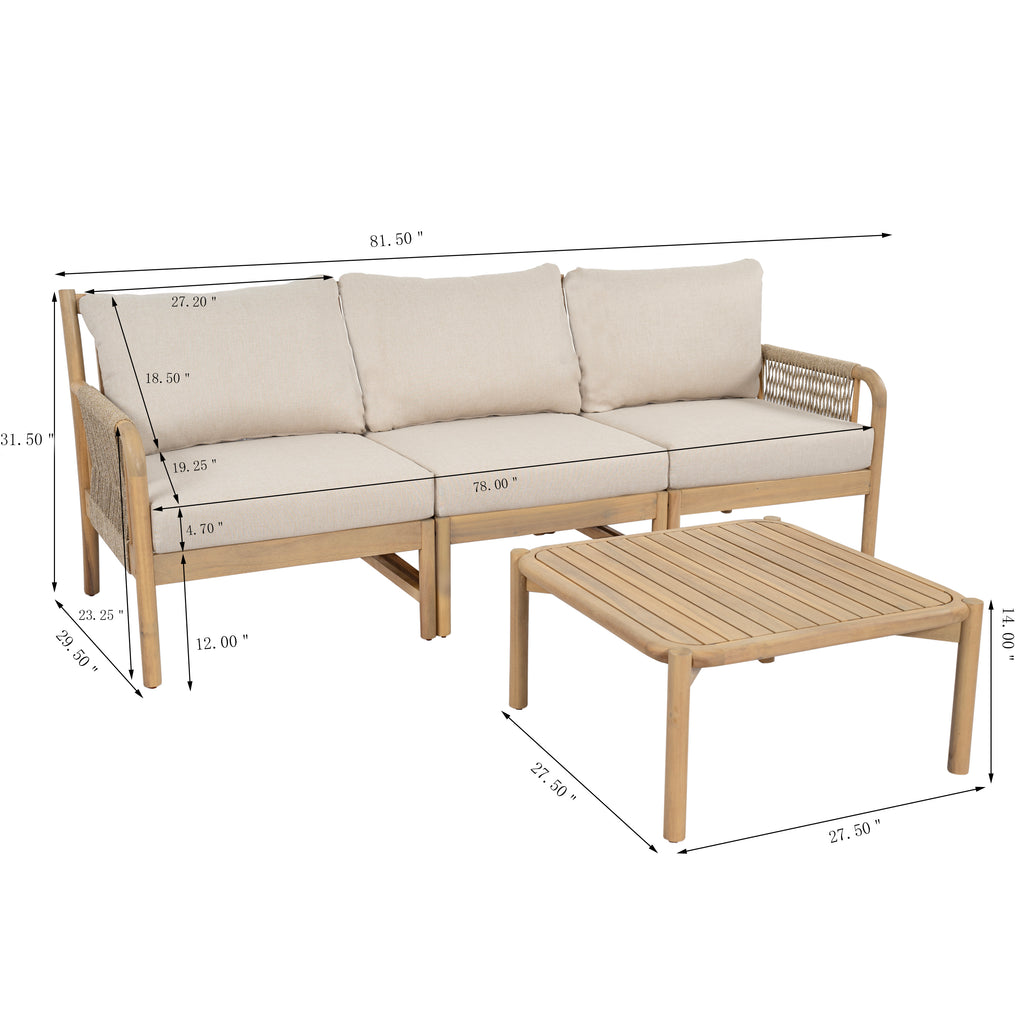 Casper Outdoor 3-Seater Sofa and Coffee Table Set