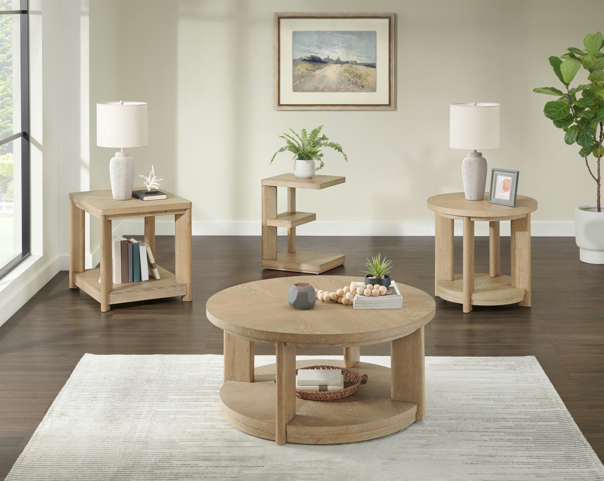 Tan Round Accent Table