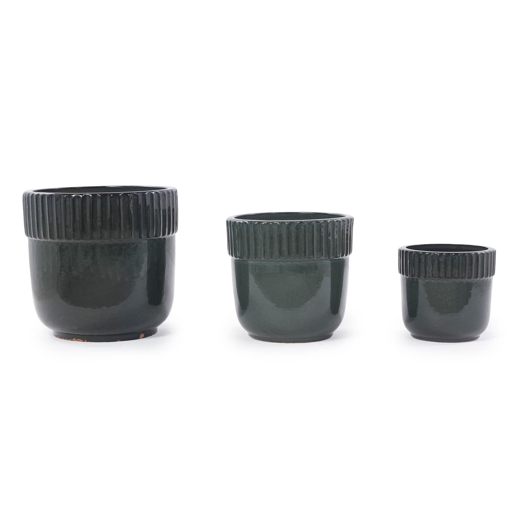 Handmade Ceramic Planter Set of 3, 15/12/9 Inch Diameter, Dark