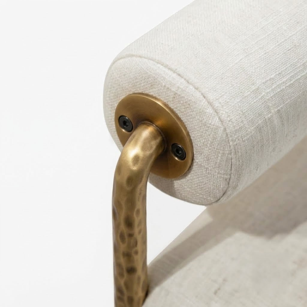 Matte Gold Upholstered Bench with Forged Steel Frame, 48 Inches