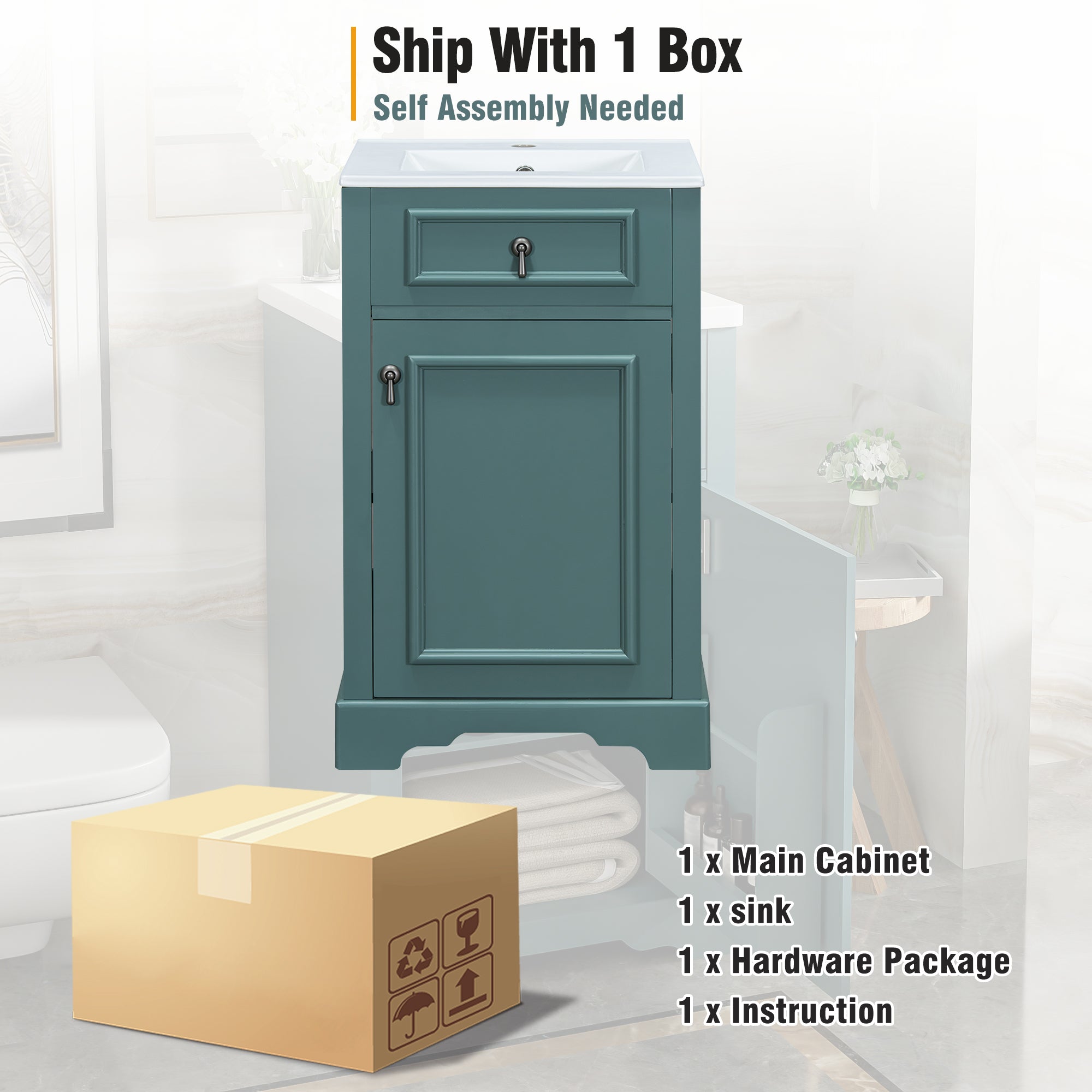 20-Inch Bathroom Vanity with Ceramic Sink, Soft Close Door & Storage Rack