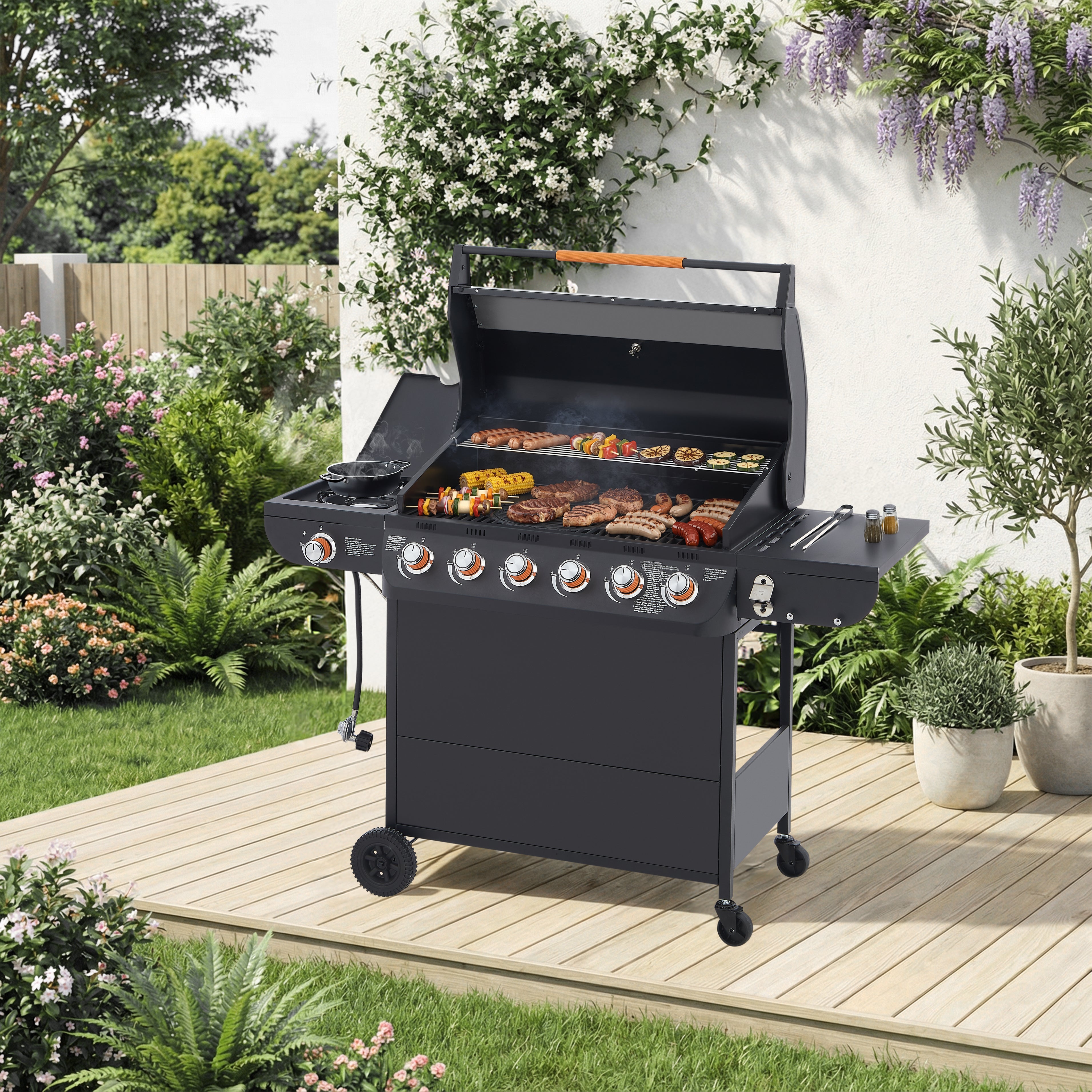 6 Burner BBQ Propane Gas Grill with Side Burner