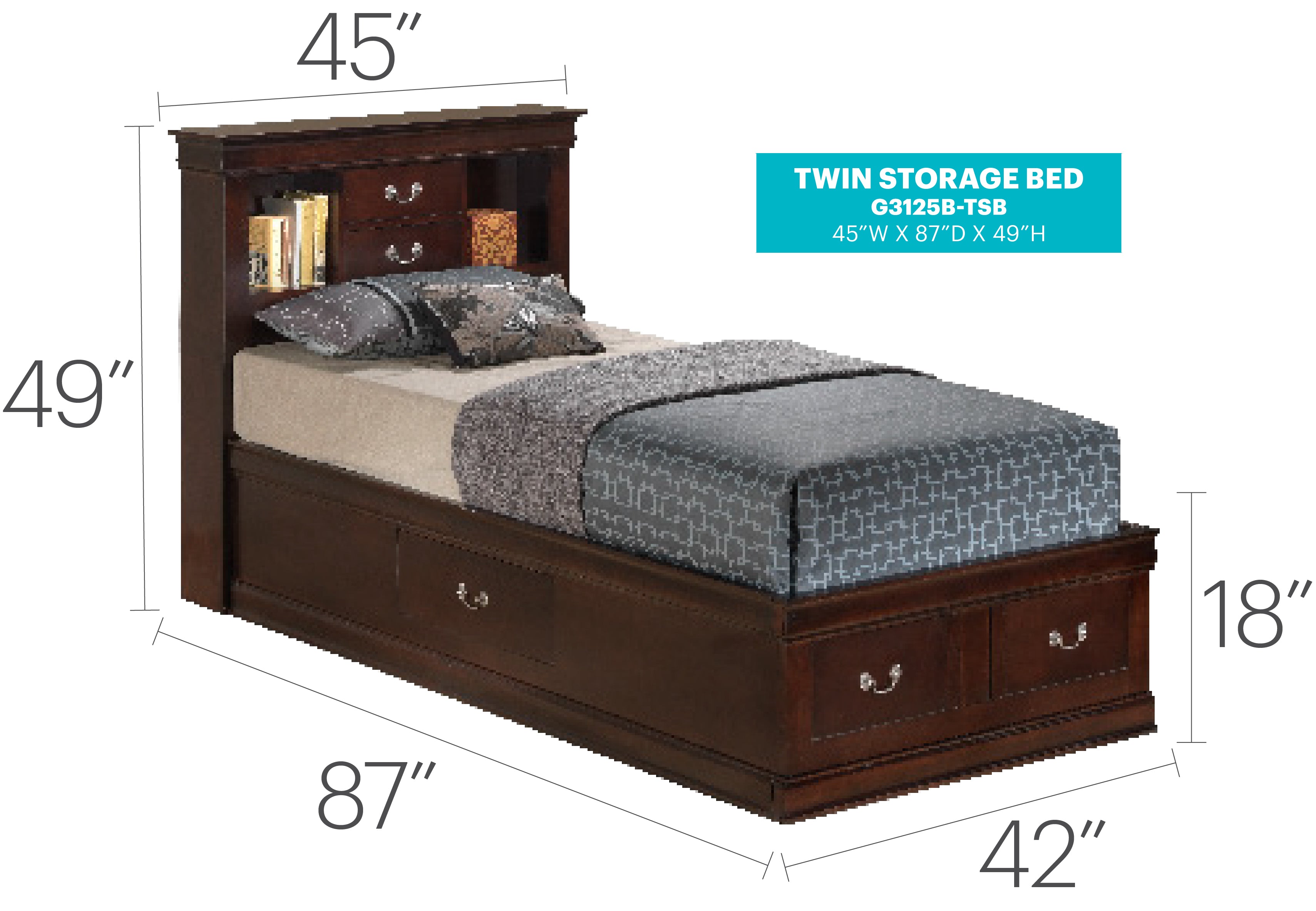 Louis Phillipe G3125B-TSB Twin Storage Bed