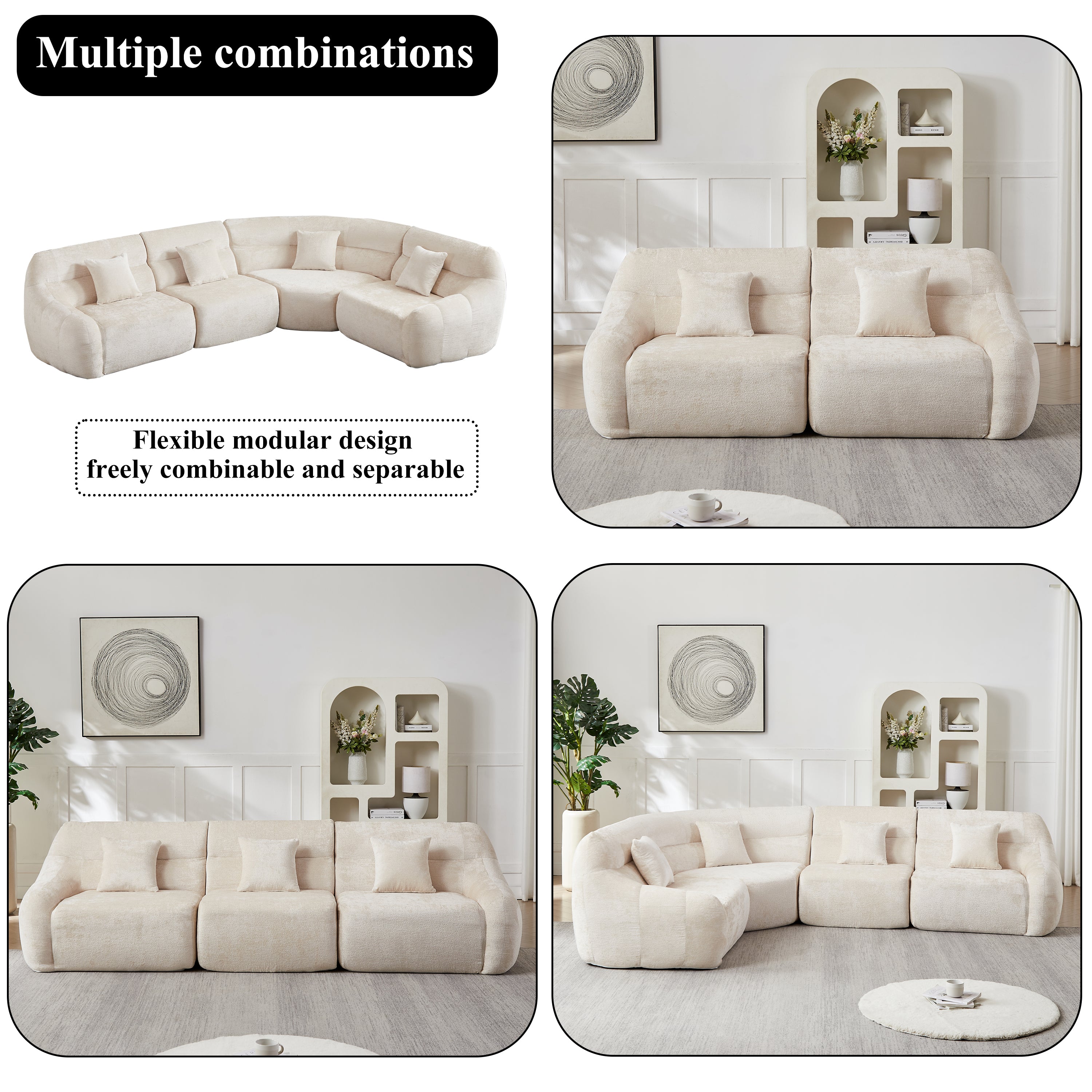 123.2-Inch Modern Luxury Curved Corner Sectional Sofa