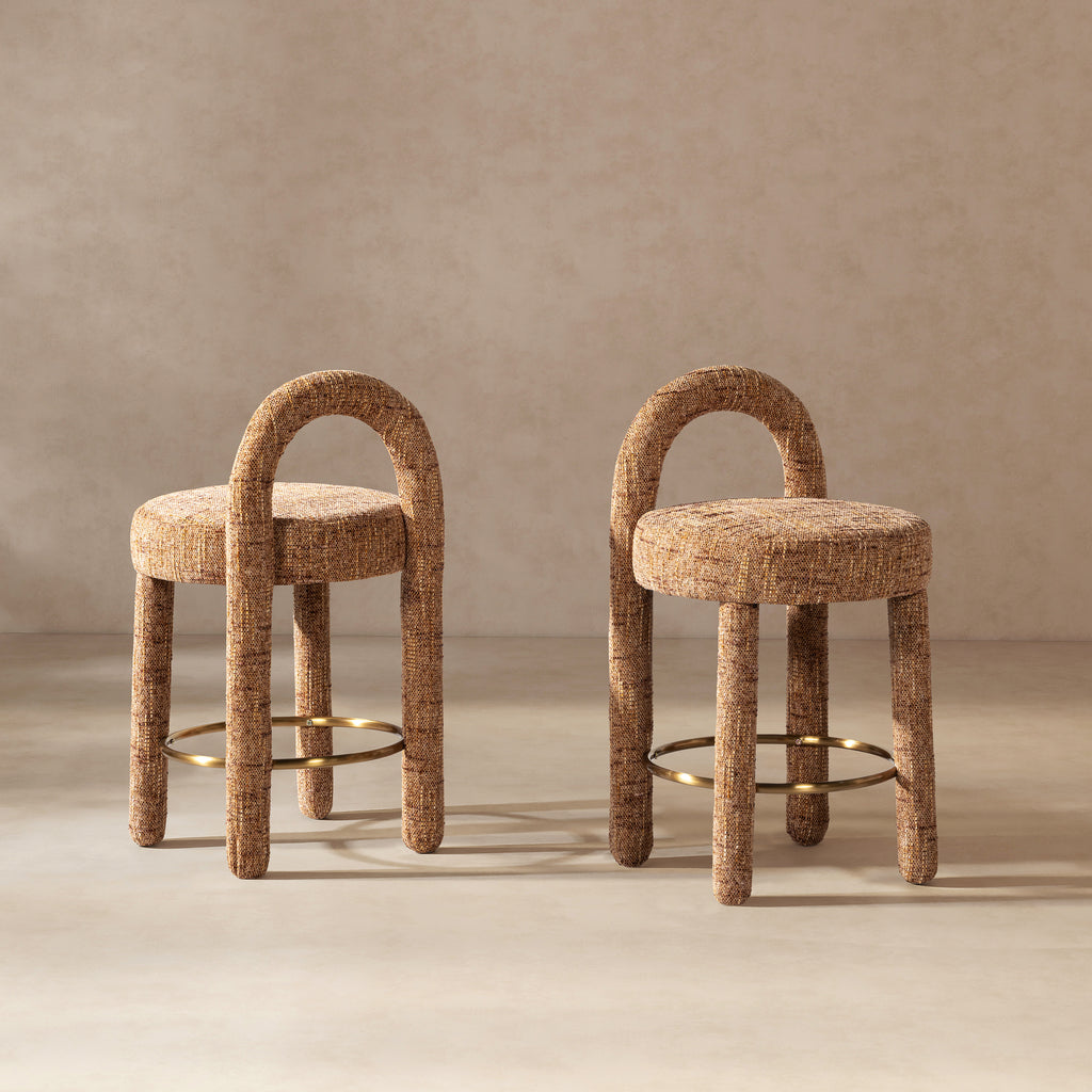 Penny Round Arched Fully Upholstered Counter Stool Set of 2, Golden