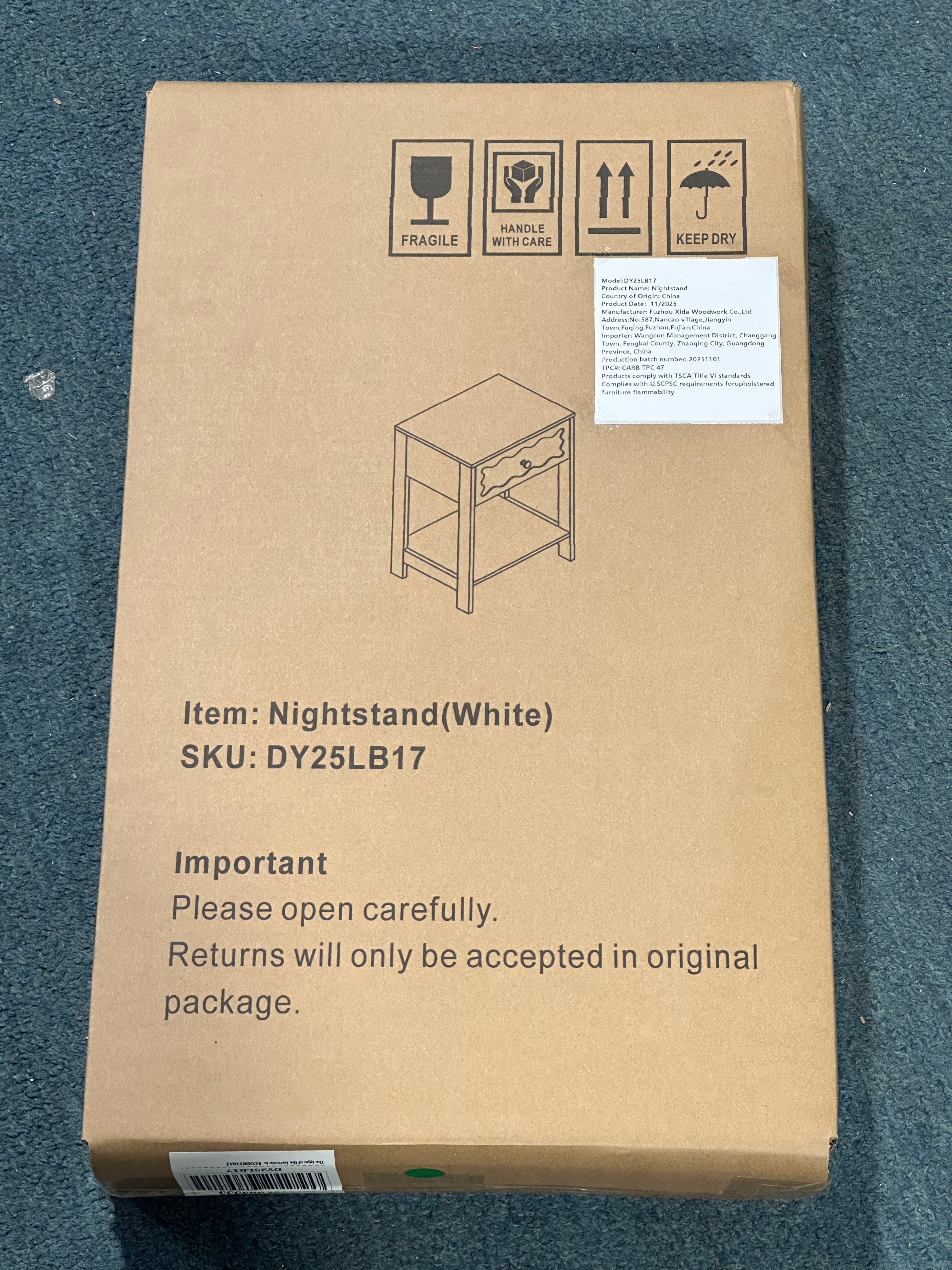 White Nightstand with Drawer and Open Shelf