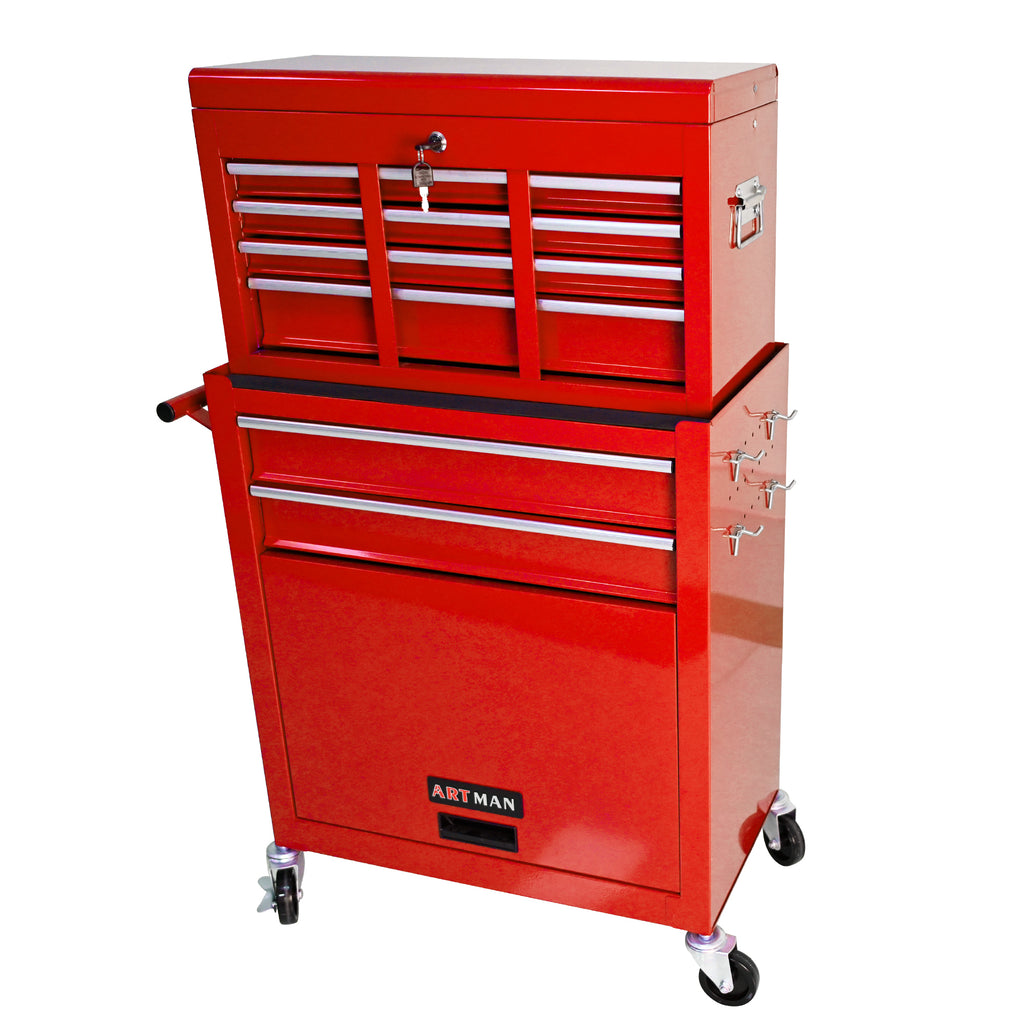 High Capacity Rolling Tool Chest with Wheels and Drawers, 8-Drawer Tool Storage Cabinet - Red