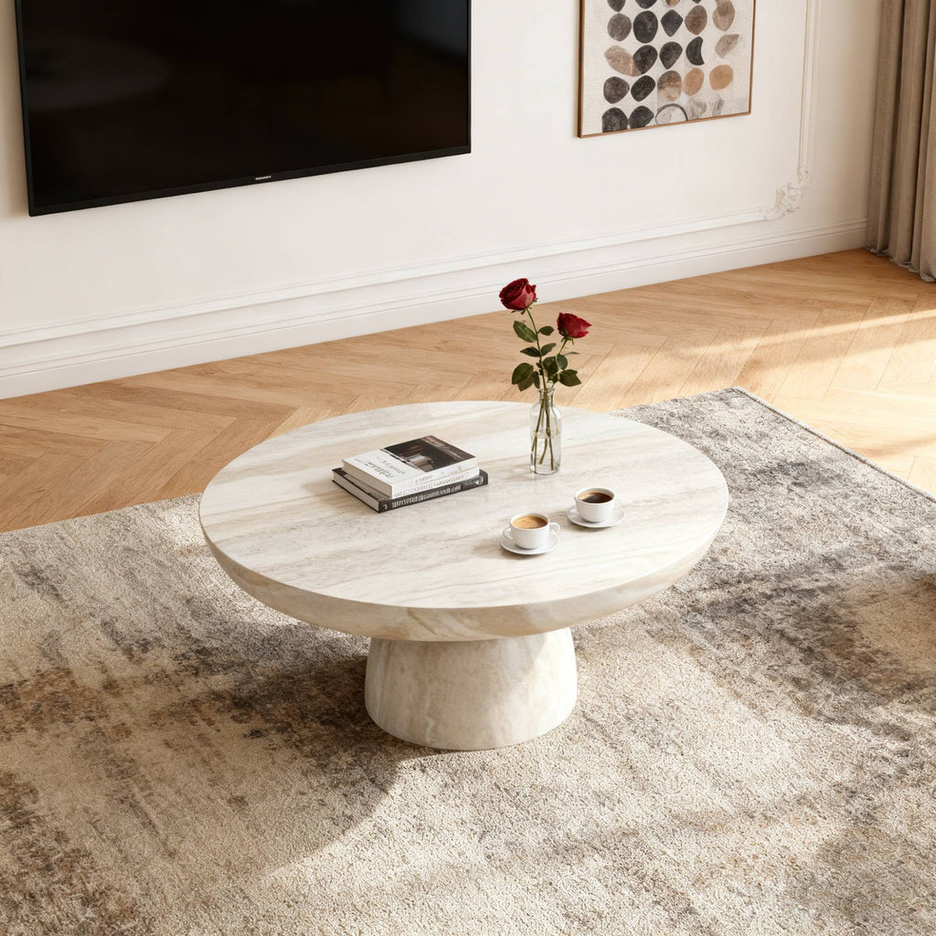 Mushroom Coffee Table, Round Fiberglass, 31.5-Inch, Beige