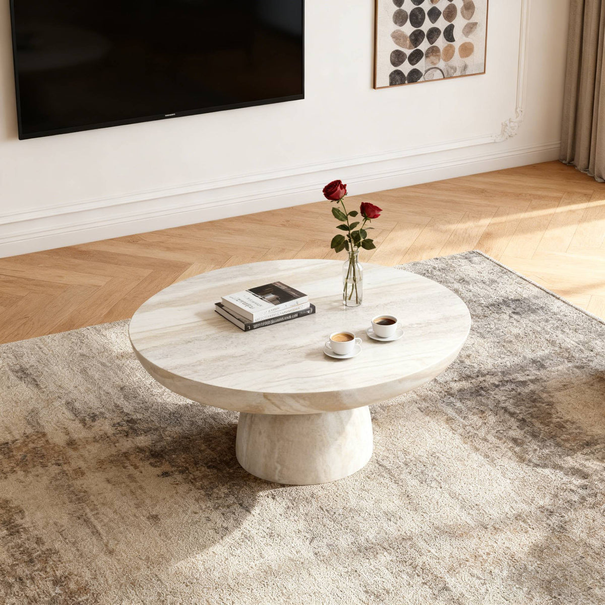Mushroom Coffee Table, Round Fiberglass, 31.5-Inch, Beige