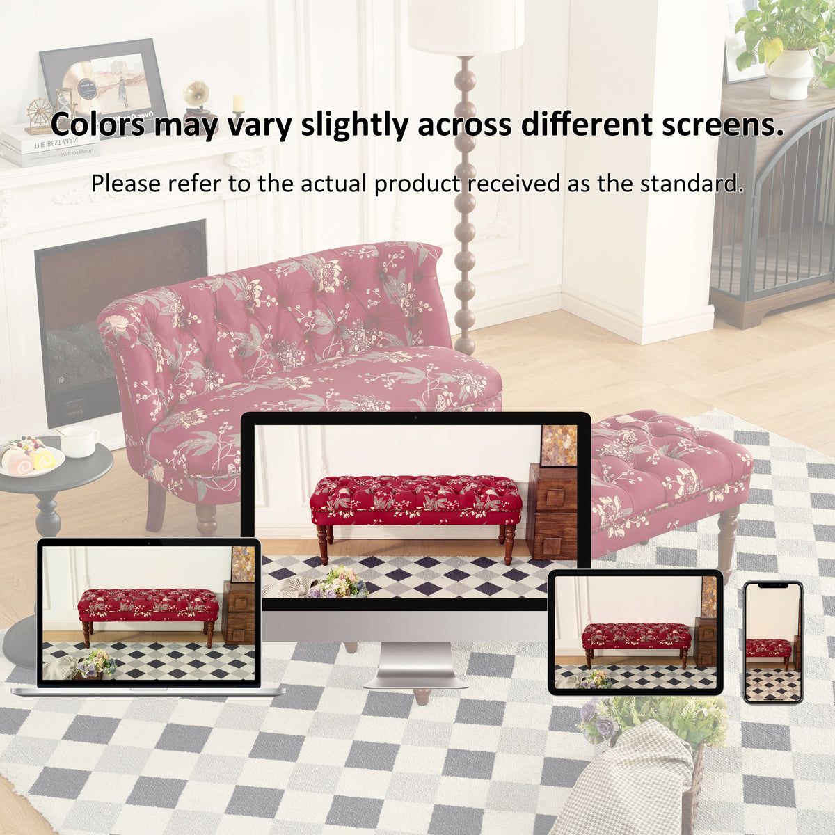 Sofa Chair Living Room Single Sofa Chair & Tufted Floral Bench