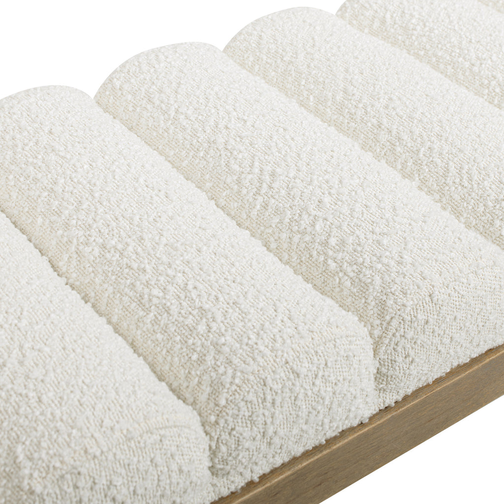 Bella 52-Inch Upholstered Accent Bench, Ivory White Boucle