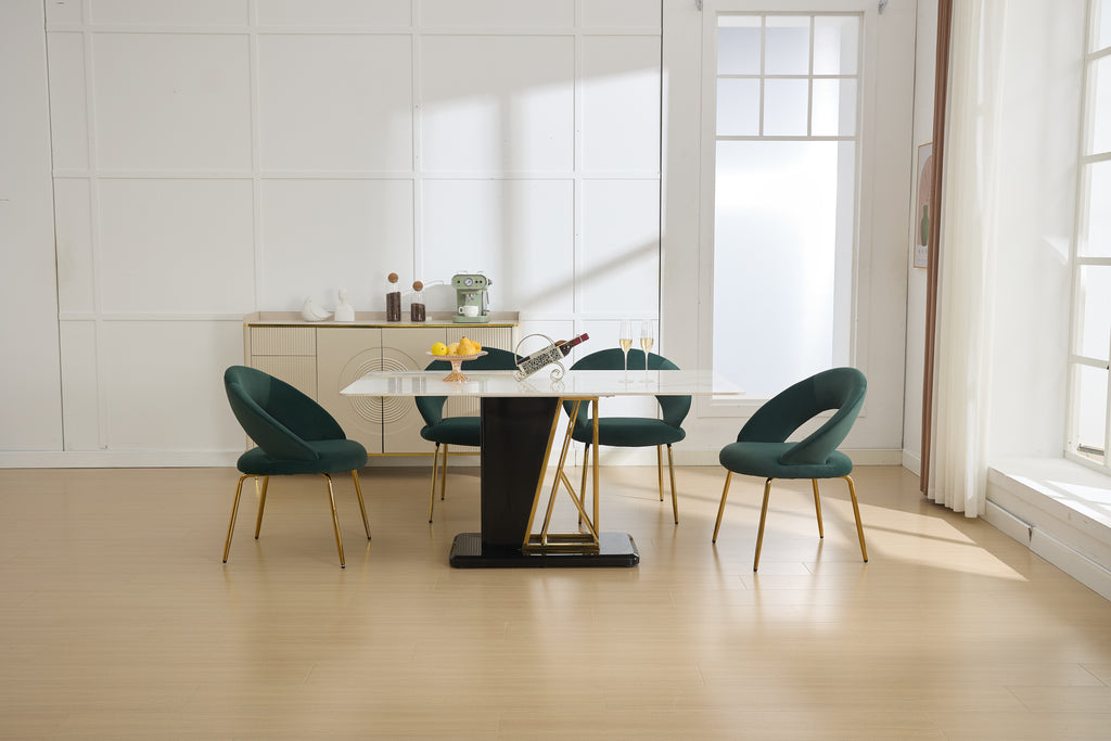 Velvet Fabric Dining Chairs With Curved Backrest and Golden Metal Legs
