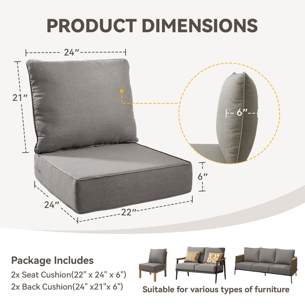 6-Inch Thick Outdoor Chair Cushion Set - 2 Pieces