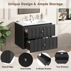 30" Modern Floating Bathroom Vanity with Oval Knobs