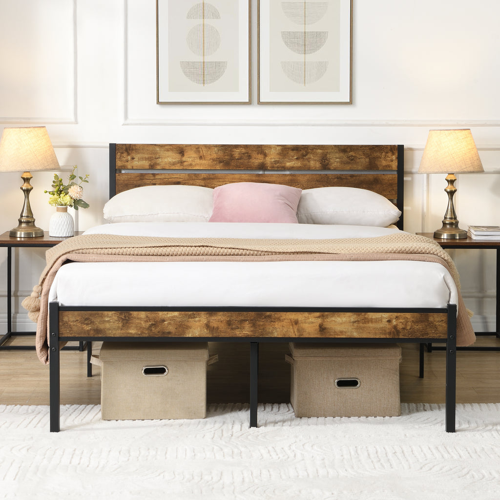 Full Size Bed Frame with Wood Headboard