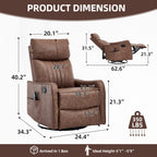 Brown Heat Massage Manual Recliner Chair with Rocker and Swivel