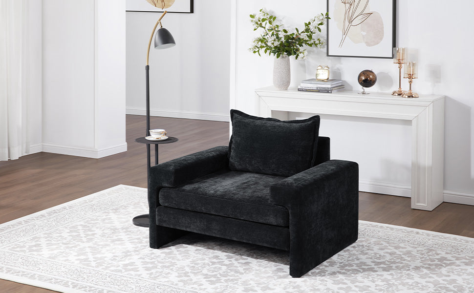 Chenille Upholstered Armchair with Wide Armrests