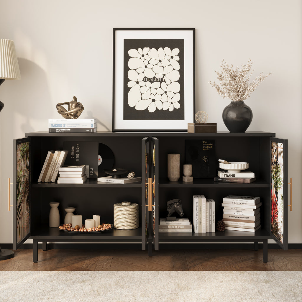 60.3" with 4 doors for Buffet Cabinets, Glazed painting art storage Cabinets, American retro control Console Table decorative Cabinets, Living room, Bedroom, Dining room