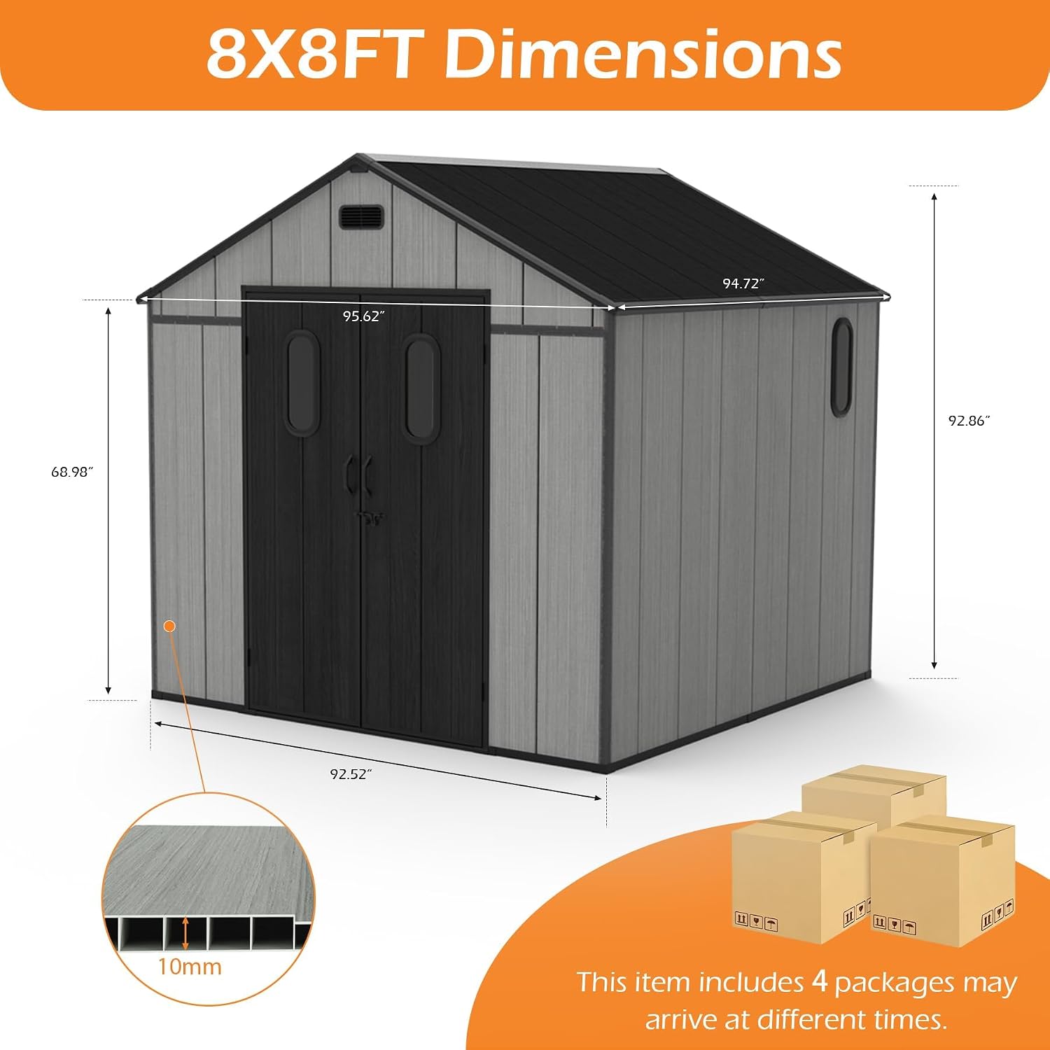 8x8Ft Resin Outdoor Storage Shed