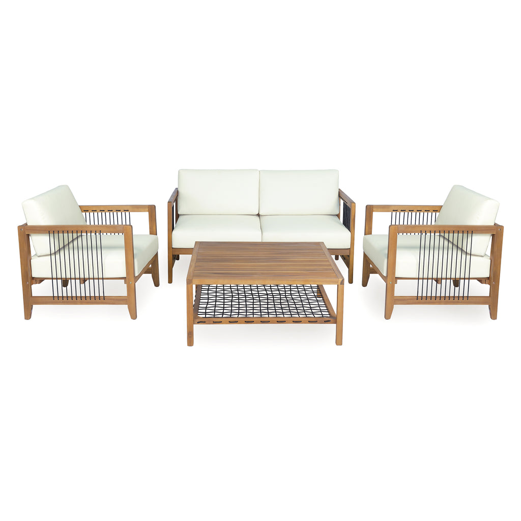 4-Piece Acacia Wood Outdoor Patio Sofa Set