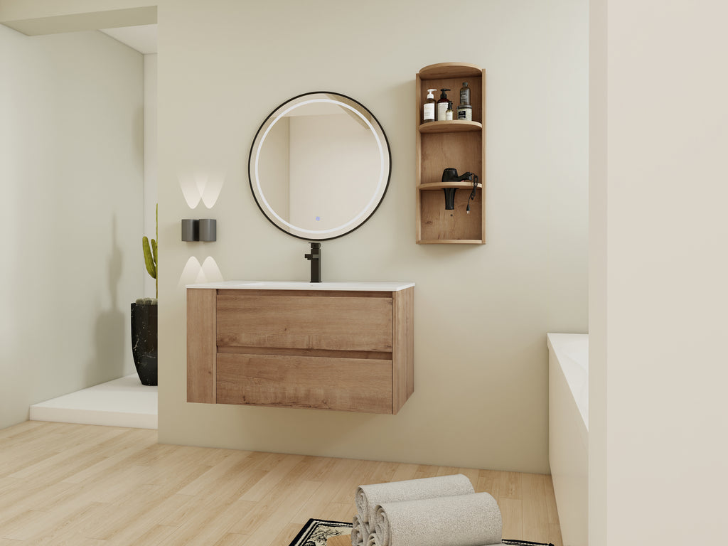 36" Wall-Mounted Bathroom Vanity With Sink and Storage Rack