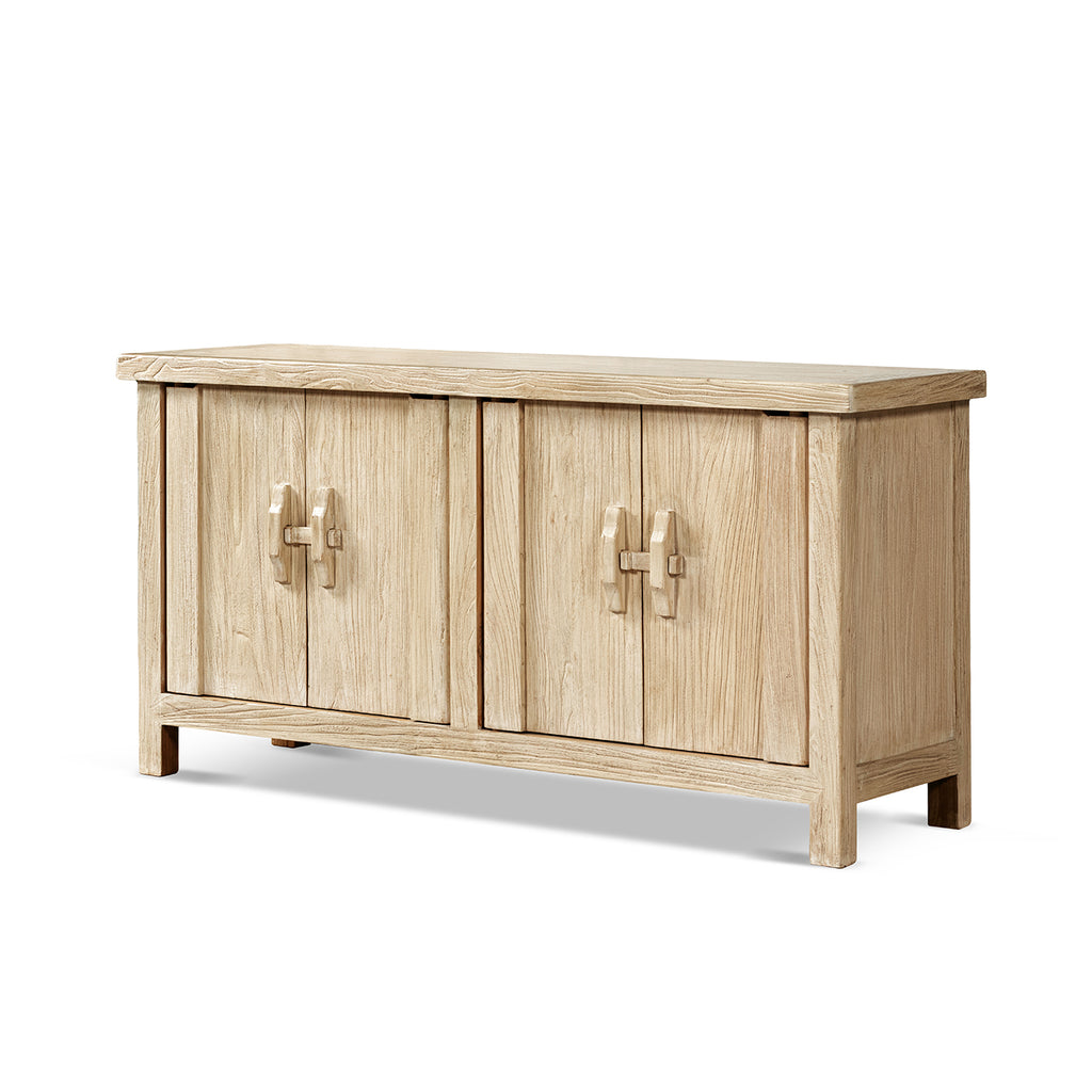 Rowan 63-Inch Elm Wood 4-Door Cabinet, Light Natural Brown