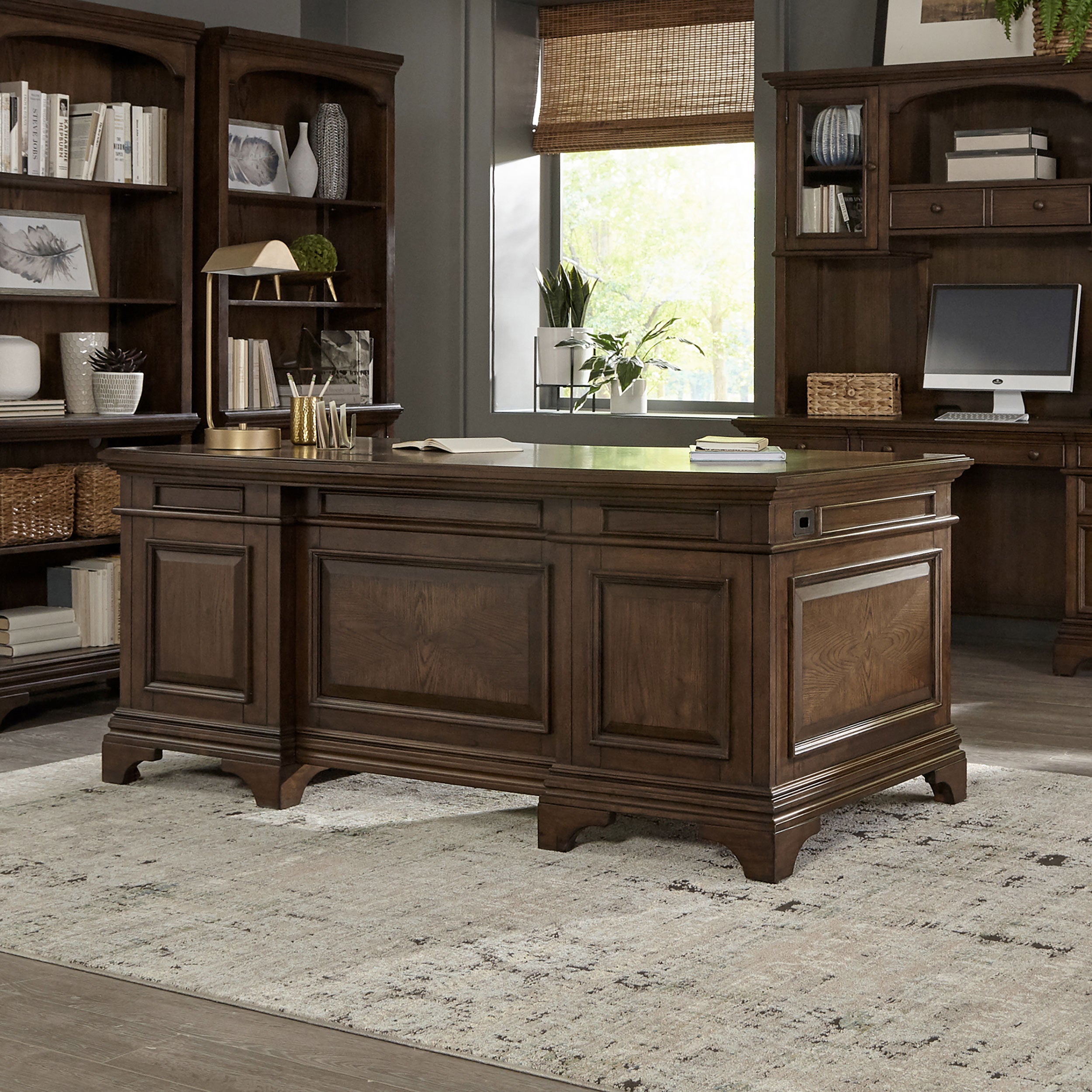 Hartshill 72-inch 7-drawer Executive Desk Burnished Oak-CoasterElevations